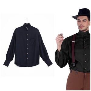 Mens Renaissance Button Up Shirt S Black | Seigneur Steampunk Victorian Medieval